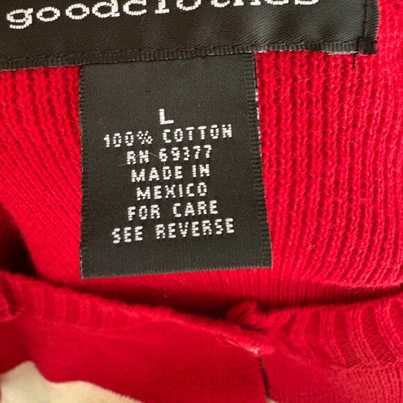 Good Clothes Red Black White Cotton Striped 3/4 Sleeve Cardigan L - Picture 6 of 7